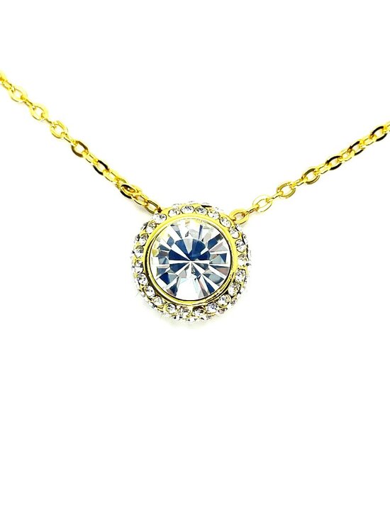 Jewelry - Solitaire Bezel Halo Necklace with Lab-Grown Sapphire Austrian Crystals, 17"